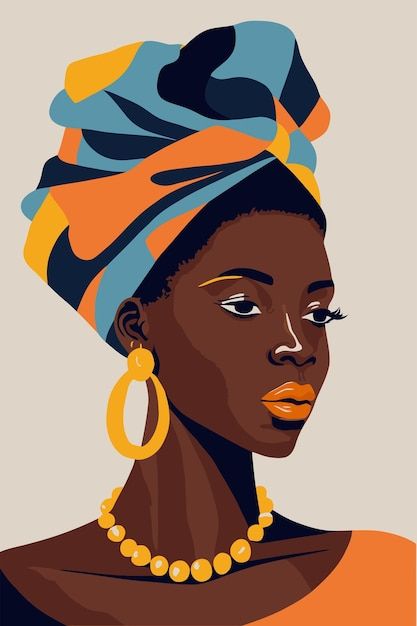 Vector black african american woman with... | Premium Vector #Freepik #vector #afro-hair #girl-art #african-hair #portrait Women Of Color Art, African American Pop Art, Afro American Art, Afro Woman Illustration, African Art Paintings Black Women, African Woman Drawing, African Woman Illustration, Black Woman Illustration, Black Woman Painting