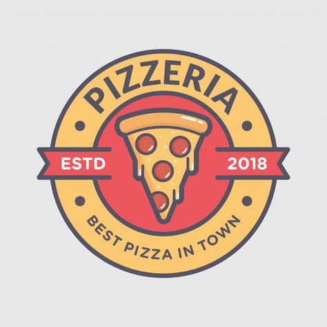 Pizza logo Vetor Premium | Premium Vector #Freepik #vector #logo #food #ribbon #business Pizzeria Logo, Pizza Vector, Pizza Branding, Pizza Logo, Pizza Art, Pizza Menu, Pizza Design, Food Branding, Pizza Place