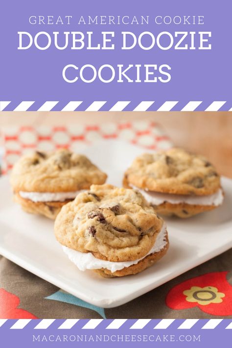 These Double Doozie Cookies taste even better than their namesake! Such a delicious treat. #cookies #icing Chocolate Chip Doozie Cookies, Double Doozy Cookies, Double Doozie Cookies Recipe, Double Doozies Cookies, Double Doozie Icing, Chocolate Chip Cookies With Icing, Double Doozie Cookie Cake, Icing For Chocolate Chip Cookies, Chocolate Chip Cookie Icing