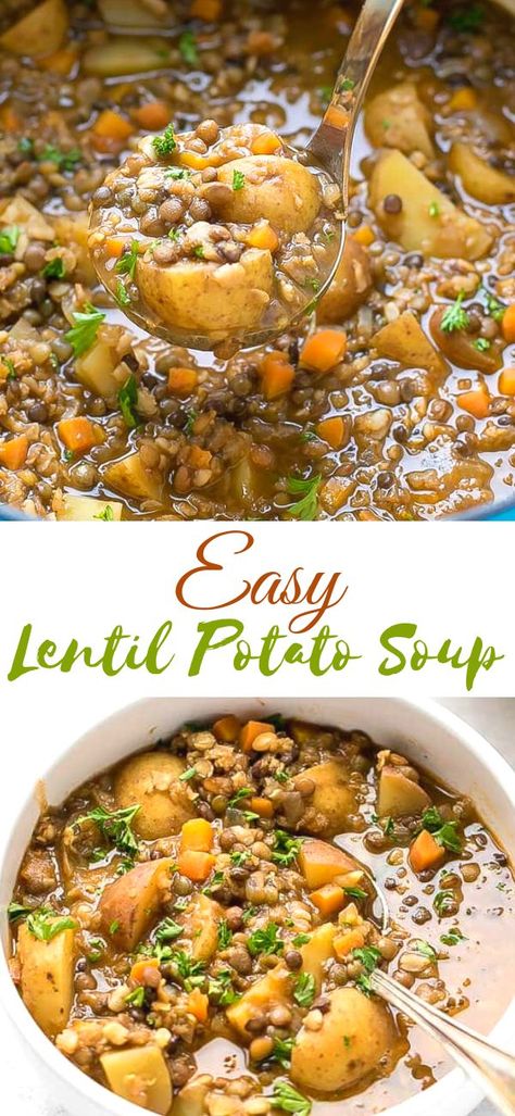 Lentil Potato, Easy Lentil Soup, Lentil Potato Soup, Vegetarian Soups, Lentil Soup Recipes, Resep Diet, Potato Soup Recipe, Lentil Recipes, Think Food