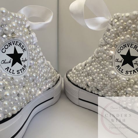 Wedding Converse Bride, Converse Bride, Pearl Converse, Bedazzled Converse, Sparkle Converse, Bride Converse, Converse Wedding, Bridal Converse, Sneaker Ball