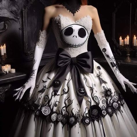 Nightmare Before Christmas Wedding Dress, Nightmare Before Christmas Aesthetic, Nightmare Before Christmas Clothing, Black White Wedding Dress, Nightmare Before Christmas Pictures, Christmas Wedding Dresses, Nightmare Before Christmas Dress, Puffy Prom Dresses, Nightmare Before Christmas Wedding