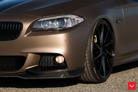 Bronze Wrapped BMW M5 With Carbon Fiber Bumper Lip by Vossen Bmw M5 Cs Black, Bmw M5 F90 Black, F10 M5 Bmw, Bronze Car Wrap, Bmw Lights In Dark, M4 Gts, Bmw Carbon Fiber, Bmw M1, Bmw E34