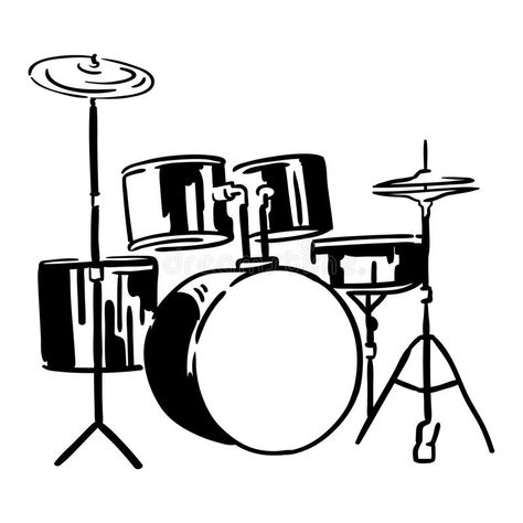 Drum Set Drawing, Drums Illustration, Drums Drawing, Drum Drawing, Drum Tattoo, File Illustration, Music Doodle, Tshirt Drawing, Demon Days