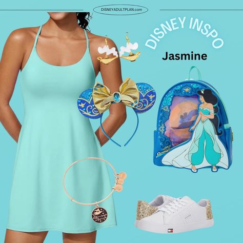 ✨ Jasmine DisneyBound: Princess Jasmine Outfit Inspiration for Your Disney Adventure! ✨ Ready to add a touch of Agrabah to your next Disney trip? Whether you're exploring Adventureland or soaring on a magic carpet at Magic Kingdom, this Princess Jasmine-inspired DisneyBound outfit will have you feeling like royalty! 👑 👗 Start with the Look: Teal Tennis Dress: The perfect blend of style and comfort for a day at the parks. Jasmine-Inspired Mickey Ears: Add a royal flair to your Disney photos... Princess Jasmine Outfit, Disneybound Princess, Jasmine Disneybound, Disneybounding Outfits, Jasmine Bracelet, Jasmine Outfit, Disney Princess Inspired Outfits, Disneybound Outfits, Princess Inspired Outfits