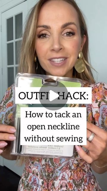 How To Fix A Neckline That Is Too Big, Deep Neck Dress, Low Cut Shirt, Low Cut Blouses, Clothes Hacks, Shirt Hacks, V Dress, Deep V Neck Dress, Open Neck