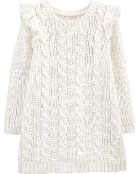 Cable Knit Dress | oshkosh.com Carters Size Chart, Cable Knit Dress, Cable Knit Sweater Dress, Ivory Sweater, Causal Outfits, Long Sleeve Sweater Dress, Mini Session, Photo Outfit, Dresses Kids Girl