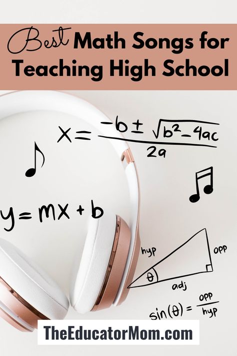 My students know I love a good math song. They find it silly, but it sticks! I hear them humming during tests and secretly singing to themselves. These are my favorite songs to use in high school math classes. I hope you enjoy them as much as I do and find them useful in your classroom. High School Algebra Classroom, High School Math Projects, Junior High Math, Algebra Classroom, High School Math Activities, Math Songs, Math Tips, High School Math Classroom, Math Classroom Decorations