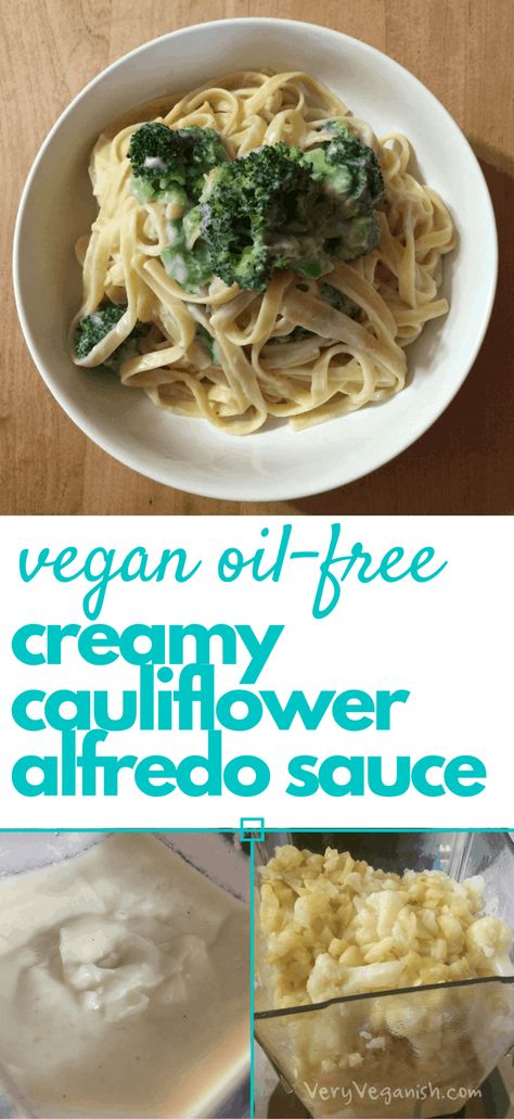 Creamy vegan alfredo sauce made with no oil or nuts. Drench pasta in this creamy sauce for a slurp-worthy dinner. Plant-based and McDougall friendly. Alfredo Cauliflower, Cauliflower Alfredo Sauce Recipe, Alfredo Sauce Recipe Without Heavy Cream, Alfredo Sauce Easy, Cauliflower Alfredo Sauce, Vegan Oil Free, Recipe With Garlic, Alfredo Sauce Recipe Easy, Vegan Alfredo Sauce