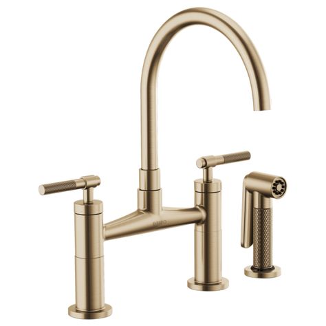 Bridge Faucet with Arc Spout and Knurled Handle : 62543LF-GL : Litze™ : Kitchen : Brizo Brizo Kitchen Faucet, Brizo Litze, Bridge Faucet Kitchen, Bridge Kitchen Faucet, Bridge Faucet, Bar Faucets, Brass Faucet, Faucet Handles, Lavatory Faucet