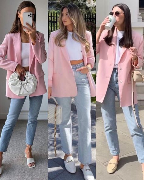 Outfit Blazer Rosado, Rosa Blazer Outfit, Blazer With Dress Outfit, Outfit Rosado, Pink Blazer Outfit, Blazer With Dress, Outfit Rosa, Blazer Rosa, Look Rose