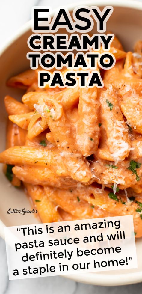 Easy Creamy Tomato Pasta, Creamy Tomato Pasta Recipes, Pasta Sauce Recipes Easy, Pasta And Sauce, Creamy Tomato Pasta, Tomato Pasta Recipe, Creamy Pasta Recipes, Easy Pasta Dinner, Easy Pasta Dishes