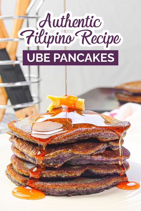 Ube Pancakes Recipe, Ube Pancakes, Ube Extract, Easy Pancake Recipe, Ube Halaya, Yummy Pancake Recipe, Easy Pancake, Buttered Vegetables, Delicious Pancakes