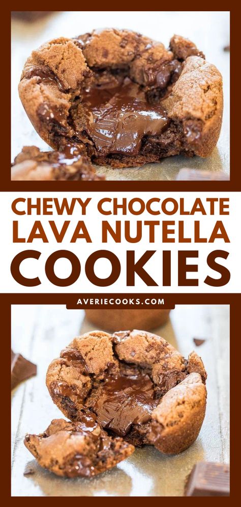 Chocolate Lava Nutella Cookies - Averie Cooks Simple Recipes With Few Ingredients, Different Cookie Recipes, Lava Cookies, Easy Dessert Idea, Desserts To Impress, Easy Yummy Recipes, Granola Recipe Healthy, Cookies Stuffed, The Best Cookie Recipes