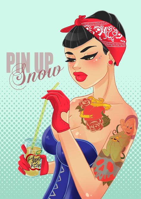 Pin Up Snow Gothic Disney, Hipster Disney Princess, Hipster Princess, Hipster Disney, Evvi Art, Princes Disney, Disney Pin Up, Disney Punk, Arte Pin Up