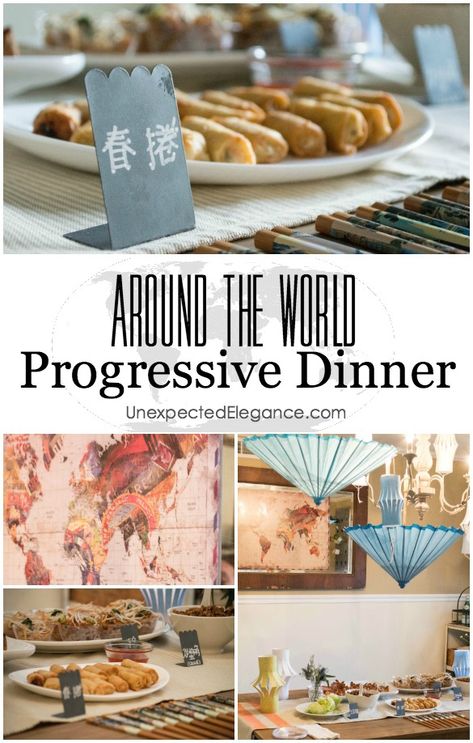 Get a few tips for having an Around the World Progressive Dinner. Progressive Dinner Themes, International Food Party, Dinner Party Theme Ideas, Progressive Dinner Ideas, Progressive Dinner Party, Progressive Dinner, International Party, Party Theme Ideas, Adult Party Themes