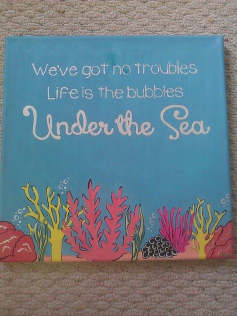 Under the Sea Little Mermaid Quotes, Beachy Bathroom, Mermaid Canvas, Mermaid Quotes, Disney Quote, Traditional Tattoo Designs, Nautical Bathroom, Disney Canvas, Disney Paintings