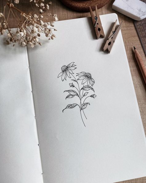 #floralinspiration • E for Echinacea - Strength 💜 Q: Where are you from? This is a question I get asked quite often so I thought maybe… | Instagram Echinacea Drawing Simple, Seed To Flower Drawing, Cone Flower Tattoo, Echinacea Drawing, Echinacea Tattoo, Coneflower Drawing, Milkweed Tattoo, Coneflower Tattoo, Black Eyed Susan Tattoo