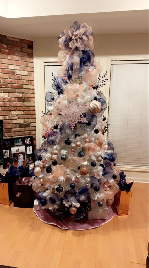 Pink And Navy Blue Christmas Tree, Blush And Navy Christmas Tree, Rose Gold And Navy Christmas Tree, Navy Blue And Rose Gold Christmas Tree, Navy Blue And Pink Christmas Tree, Navy And Pink Christmas Tree, Rose Gold And Blue Christmas Tree, Blue And Pink Christmas Decor, Pink And Blue Christmas Tree