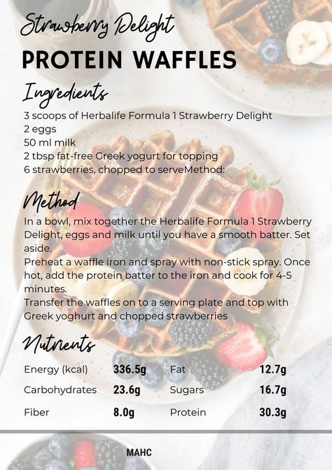 Herbalife Waffles, Herbalife Shake Recipes, Waffle Ingredients, Salted Caramel Cheesecake, Protein Waffles, Sugar Free Treats, Strawberry Delight, Bariatric Eating, Herbalife Recipes