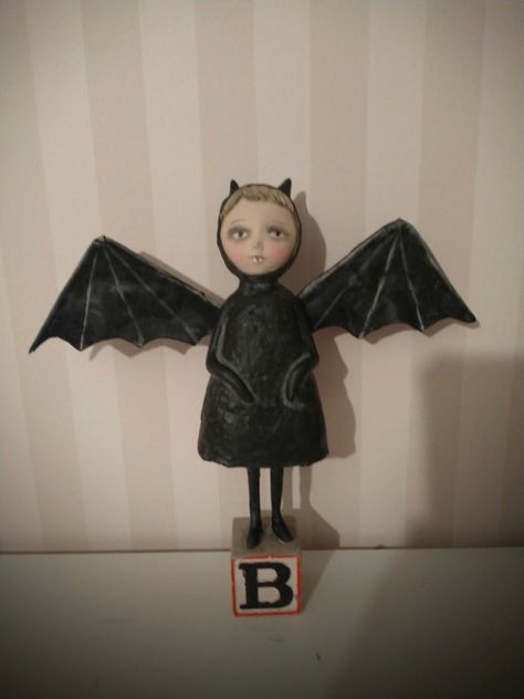 Halloween Bat girl- handmade art doll- Halloween art - folk art- witch doll Bat Girl, Art Witch, Halloween Folk Art, Clay Things, Doll Halloween, Folk Art Dolls, Witch Doll, Halloween Bat, Halloween Doll