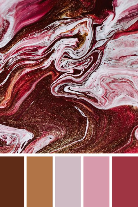 Marbled Brown and Pink color palette : A dynamic swirl of pink and white with hints of gold glitter, creating a luxurious and artistic marbled pattern. Gold Pink Palette, Gold Combination Colour Palettes, Brown Pink Color Palette, Brown And Pink Color Palette, Pink And Brown Color Palette, Thanksgiving Florals, Pink And Gold Color Palette, Color Scheme Generator, Brain Storm