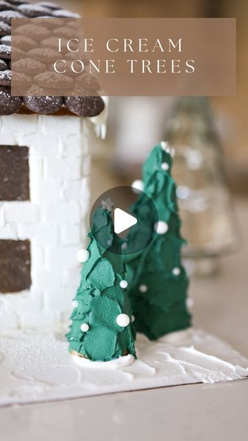 Andie • Judy’s Gingerbread on Instagram: "Tutorial: 3 ways to make ice cream cone trees for gingerbread houses! 🌲" Gingerbread Palm Tree, Christmas Tree Gingerbread House, Gingerbread House Shingles, Ice Cream Cone Christmas Trees, Trees For Gingerbread House, Ice Cream Cone Tree, Ice Cream Cone Trees, Gingerbread Forest, Gingerbread Trees