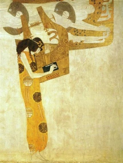 Artwork by Gustav Klimt, The Beethoven Frieze: The Longing for Happiness Finds Repose in Poetry Beethoven Frieze, Weiner Werkstatte, Klimt Paintings, Vienna Secession, Gustav Klimt, Figure Painting, Pluto The Dog, Vienna, Art Nouveau