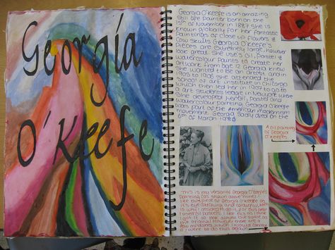 Georgia O'keefe Art, Artist Research Page, Artist Research, Sketchbook Layout, Textiles Sketchbook, Art Alevel, Gcse Art Sketchbook, Georgia Okeefe, Realistic Pencil Drawings