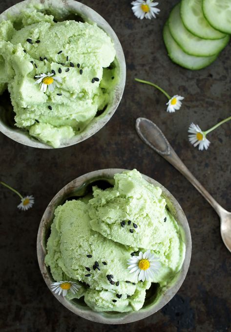 Wasabi and Cucumber Ice Cream • Green Evi Green Ice Cream Aesthetic, Spring Apps, Food Combos, Ice Cream Videos, Green Ice Cream, Savory Dessert, Vegan Ice Cream Recipe, Ice Scream, Pistachio Ice Cream