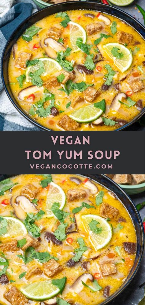 Vegan Tom Yum Soup Vegan Tom Yum Soup Recipe, Tom Yum Vegan Soup, Vegan Tom Kha Gai Soup, Vegetarian Tom Yum Soup, Coconut Soup Vegan, Sinus Soup Recipe, Vegetarian Coconut Soup, Thom Ka Gai Soup Vegan, Coconut Curry Soup Vegan