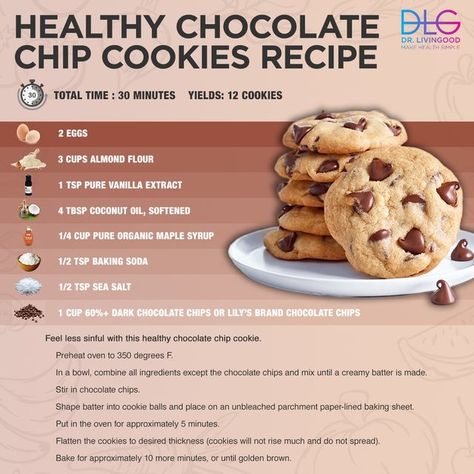 Dr. Livingood on Instagram Healthy Cookie Recipes Chocolate Chip, Dr Livingood, Healthy Chocolate Chip Cookies, Organic Maple Syrup, Clean Food Crush, Recipe 30, Chip Cookie Recipe, Healthy Food Options, Keto Recipe