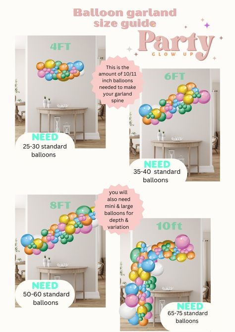 How To Price Balloon Garland, Fun Balloon Garland, Number Of Balloons For Garland, 40th Balloon Garland, Balloon Sizes For Garland, Balloon Garland Template, 10ft Balloon Garland, Balloon Arch Size Chart, Tuftex Balloon Garland