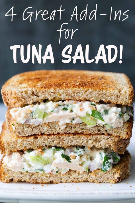 4 Great Add Ins for Tuna Salad! Gussy up your usual recipe with these four different options. Or get inspired and come up with your own combo! #tunasalad #tuna #tunafish #simplyrecipes Tuna Sandwich Recipes, What Is Healthy Food, Tuna Salad Sandwich, Healthy Foods To Make, Tuna Sandwich, Tuna Salad Recipe, Healthy Food Guide, Cheap Healthy Meals, Healthy Food Facts