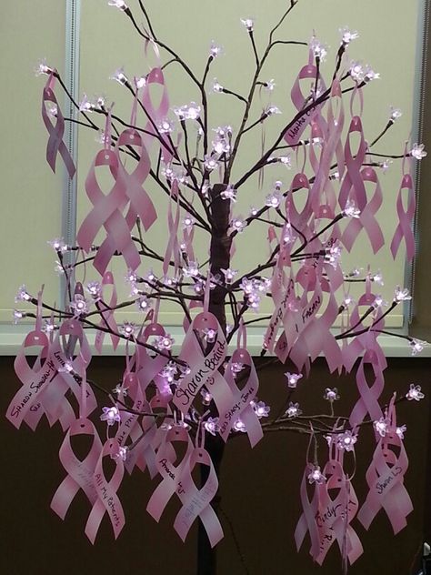 Sell paper ribbons for $1 and have people write whatever they want and pin them to a pub board wall Decoration Vitrine, Pink October, Pink Parties, Pink Ribbon, Ribbon, Signs, Flowers, Wall, Pink