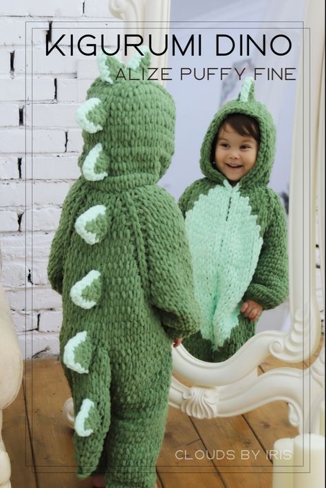 Alize Puffy Fine | knitting patern | #alizepuffy #babyclothing #cosplay #babyrompers #knitting Alize Puffy More Pattern, Dinosaur Fancy Dress, Fancy Dress Diy, Dino Pattern, Onesie Pattern, Arm Crocheting, Finger Crochet, Alize Puffy, Baby Rugs