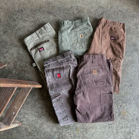 Earthy tones🪨🍂🌲 Blend in to stand out with a variety of earth tone pieces. Pants, Shorts, Shirts, Sweatshirts and more! ♻️ Shop sustainable ☕️Follow @arete.vintage for more Carhartt Green Pants, Vintage Pants Men, Carhartt Cargo Pants, Carhartt Cargo, Wrangler Shorts, Green Bottom, Brown Pants, Vintage Pants, Green Pants