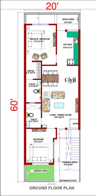 20x60 Home Plan-1200 SQFT Exterior Design - Engineering Discoveries 20 X 50 House Plans West Facing, 20x60 West Facing House Plans, 20x60 House Plans North Facing, 20 60 House Plan, 20 By 60 House Plans, 20x60 House Design, 20×60 House Plan, 20 X 60 House Plans Layout, 20 X 60 House Plans