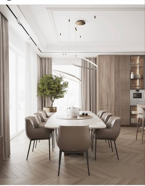 Dining Room Plants, Formal Dining Room Decor, Contemporary Dining Room Design, Modern Classic Living Room, Modern Classic Interior, Living Room Classic, Classic Dining Room, Living Room Dining Room Combo, Minimalist Dining Room