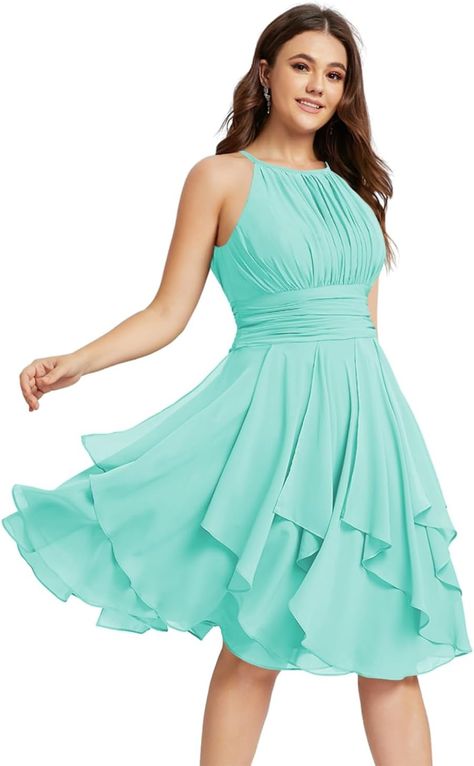 Amazon.com: Ternlm Turquoise Halter Short Bridesmaid Dresses 2024 for Women Elegant Chiffon Pleated A Line Short Formal Dress with Pockets Summer Wedding Guest Dress 16 : Clothing, Shoes & Jewelry Short Bridesmaid Dresses Summer, Turquoise Bridesmaid Dresses Short, Turquoise Dress Formal, Country Bridal Party, Aqua Blue Bridesmaid Dresses, Bridesmaid Dresses 2024, Tiffany Blue Bridesmaid Dresses, Sage Bridesmaid Dress, Blue Bridesmaid Dresses Short