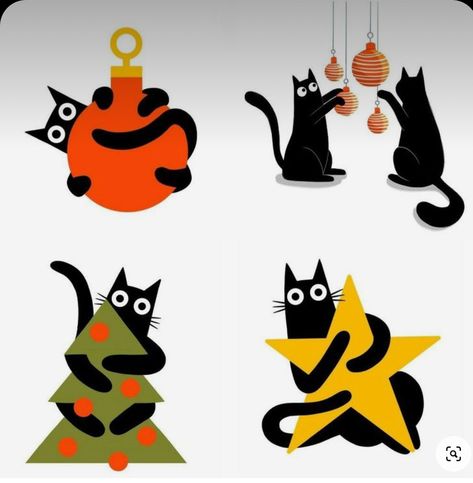 Christmas Cats Illustration, Cat Christmas Ornaments Diy, Cute Christmas Art Drawing, Christmas Ornament Illustration, Cat Christmas Drawing, Christmas Ornament Drawing, Christmas Cat Drawing, Christmas Cat Illustration, Christmas Cards Digital