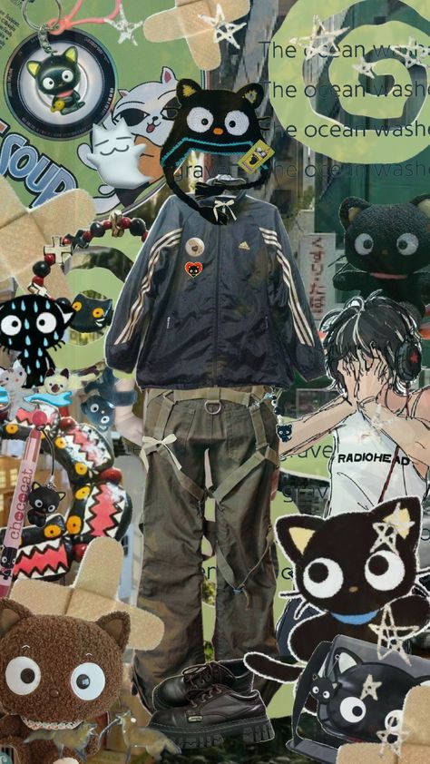 (๑✪ᆺ✪๑) #chococat #sanrio #outfit #outfitinspo #fashion #y2k #trinkets #maximalism #cluttercore #eclectic Choco Cat Aesthetic, Fashion Y2k, Maximalism, Cat Aesthetic, Aesthetic Clothes