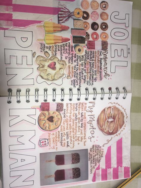 Gcse Art Sketchbook Food Theme, Joel Penkman Artist Research, Food Artists Gcse, Gcse Art Food Mind Map, Food And Drink Art Gcse Title Page, Mixed Media Art Gcse, Shopping Gcse Art, Joel Penkman Gcse Sketchbook, Pop Art Gcse Sketchbook