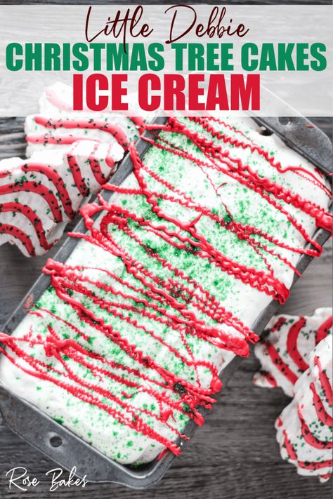 This Little Debbie Christmas Tree Cakes Ice Cream recipe might be the best thing ever! If you're a fan of Christmas Tree Cakes and you love ice cream - you will not want to miss this no-churn recipe! Hurry and make it while you can still get the cakes! #littledebbie #christmastreecakes #icecream #christmasdessert Christmas Tree Ice Cream, Little Debbie Christmas Tree Cakes, Christmas Ice Cream Cake, Christmas Tree Desserts, Little Debbie Christmas Tree, Cakes Ice Cream, Christmas Ice Cream, Debbie Snacks, Cake Dip