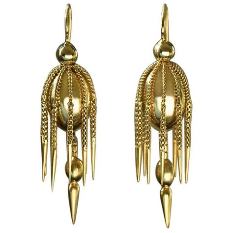 Vintage Earrings Victorian, Mid Century Earrings, Gold Tassel Earrings, Vintage Drop Earrings, Victorian Gold, Antique Earrings, Earrings Drop, Diamond Jewellery, The Gold