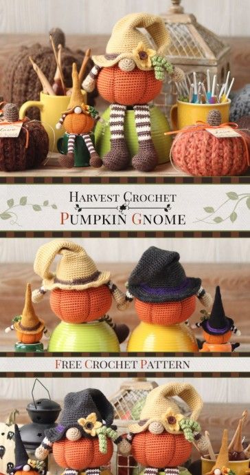 Crochet Pumpkin Gnome (Free Pattern) Crochet Gonk, Gnome Free Pattern, Crochet Gnomes Pattern Free, Thanksgiving Crochet Patterns, Crochet Fall Decor, Crochet Gnomes, Santa Gnomes, Pumpkin Gnome, Thanksgiving Crochet