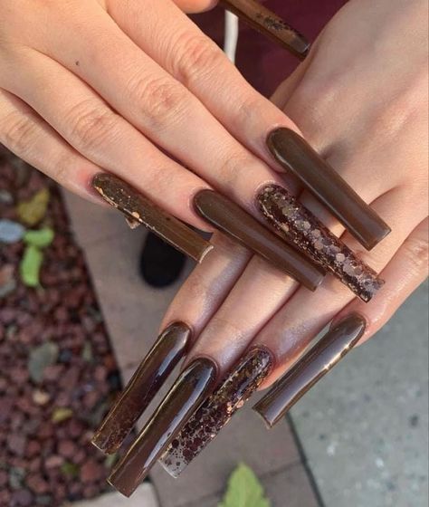 Purple Marble Nails, Brown Nail Designs, Watercolor Nails, Brown Acrylic Nails, Brown Nail, Brown Nails Design, Swarovski Nails, Nail Candy, Glow Nails