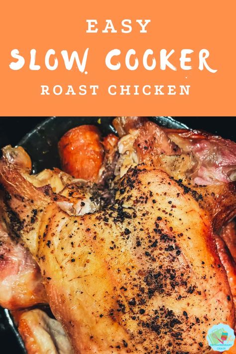 Easy Slow Cooker Roast Chicken Recipe with crispy skin for Sunday roast dinner of family midweek meals for busy families #crockpotchicken #slowcookerwholechicken #roastchickenslowcooker #roastchicken #midweekmeals #sundayroast #sundaylunch Crockpot Roast Chicken Recipes, Slow Cooker Roast Chicken, Roast Chicken Slow Cooker, Roast Chicken Crock Pot, Lamb Shanks Slow Cooker, Whole Roast Chicken Recipe, Sunday Roast Dinner, Small Slow Cooker, Slow Cooker Curry