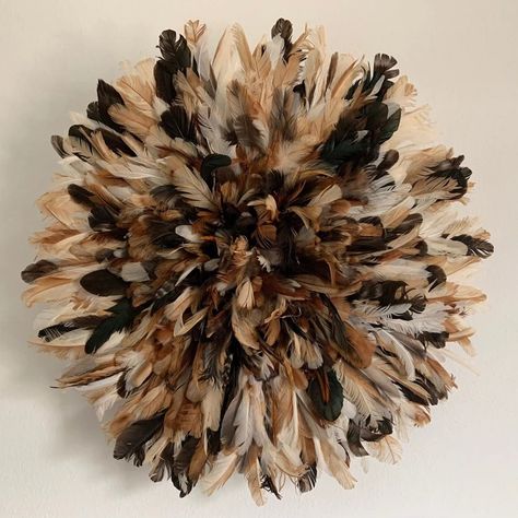 Full Feathered Tan Brown Juju Hat Black and Brown Wall Feather Decor Home Renovation Juju Hat House Warming Gift - Etsy Hanging Feather Decor, Raffia Palm, Hat Wall, Juju Hat, Modern Buffet, Feather Decor, Interior Wall Decor, Entryway Wall, Feather Headdress