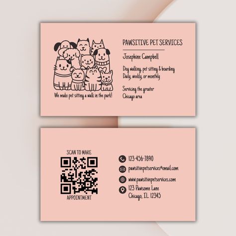 Cute Pet Sitter Peach Cat Dog QR Code Business Card Animal Business Card, Pet Sitting Business Cards, Dog Sitting Business, Calling Card Design, Pet Sitting Business, Peach Cat, Dog Walking Business, Pet Services, Qr Code Business